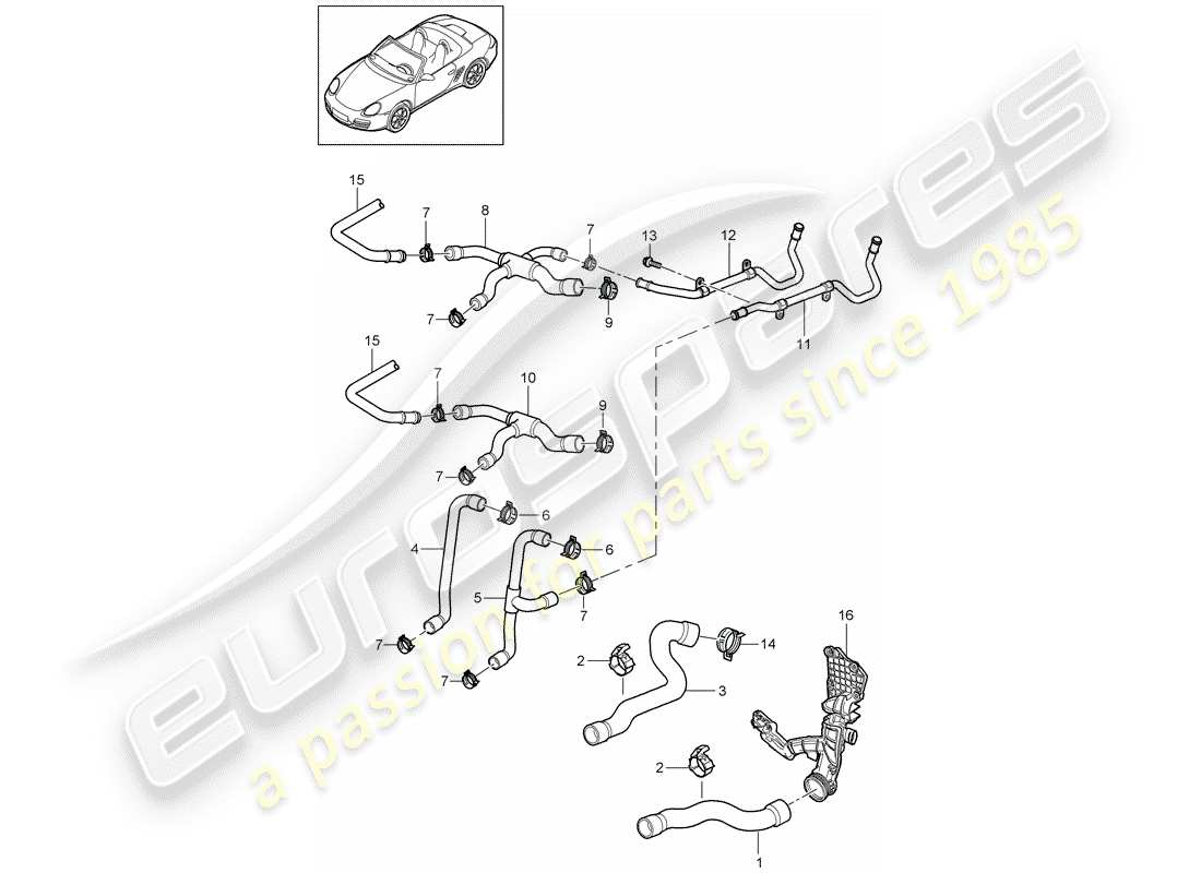 porsche 2005 (987 boxster) refrigeración por agua 1 diagrama de piezas