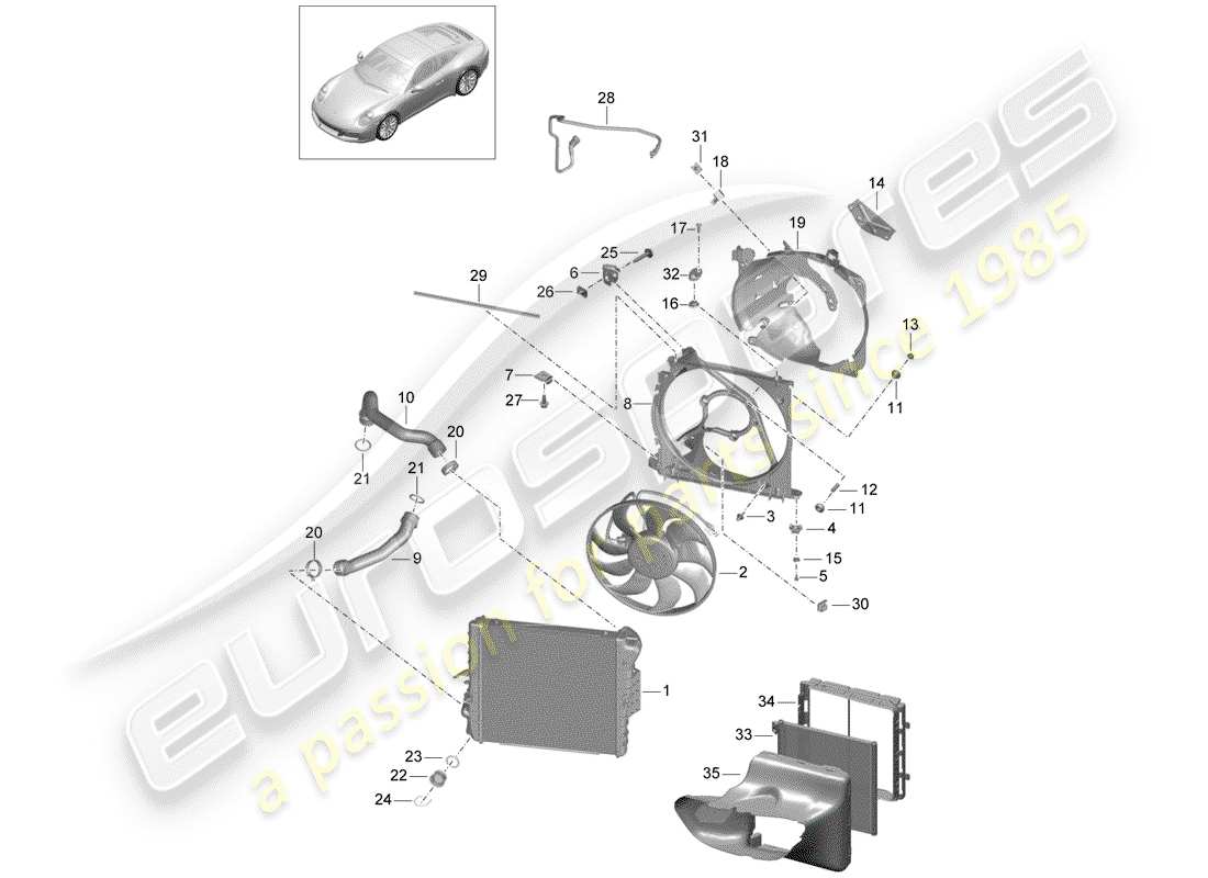 porsche 2017 (991-2) diagrama de piezas de refrigeración por agua