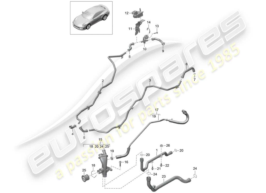 porsche 2015 (991-1 turbo) tubería de agua diagrama de piezas