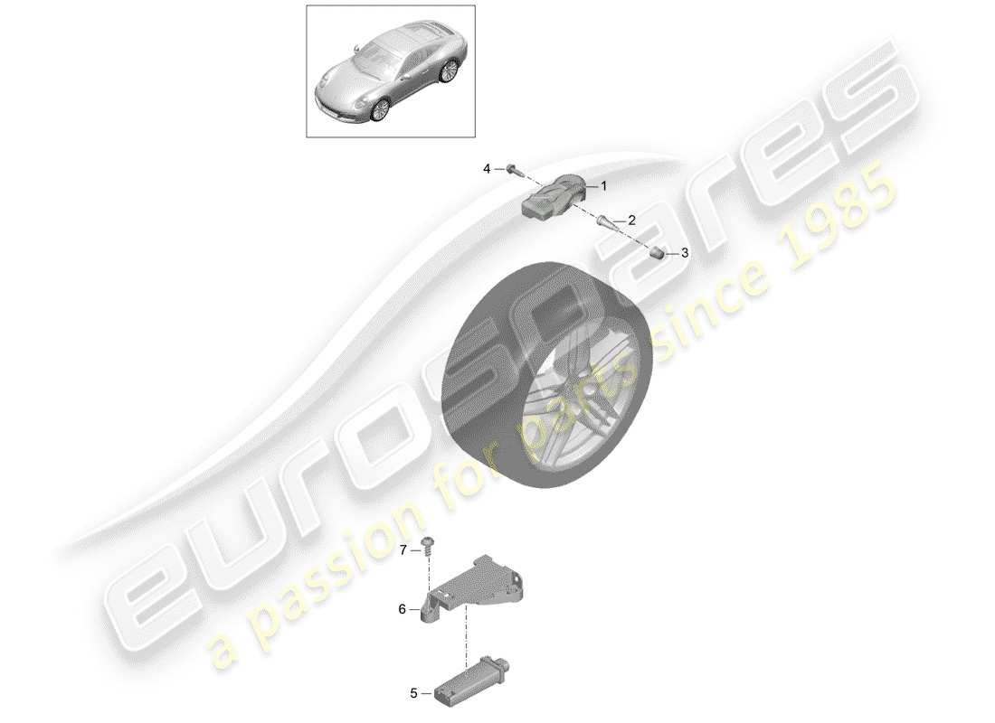 porsche 2017 (991-2) sistema de control de presión de neumáticos diagrama de piezas