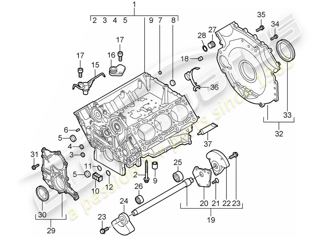 porsche 2007 (cayenne e1 9pa) crankcase diagrama de piezas