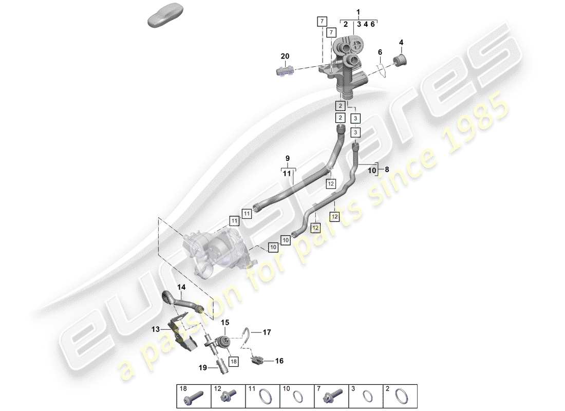 porsche 2020 (718 boxster spyder) diagrama de piezas de refrigeración por agua