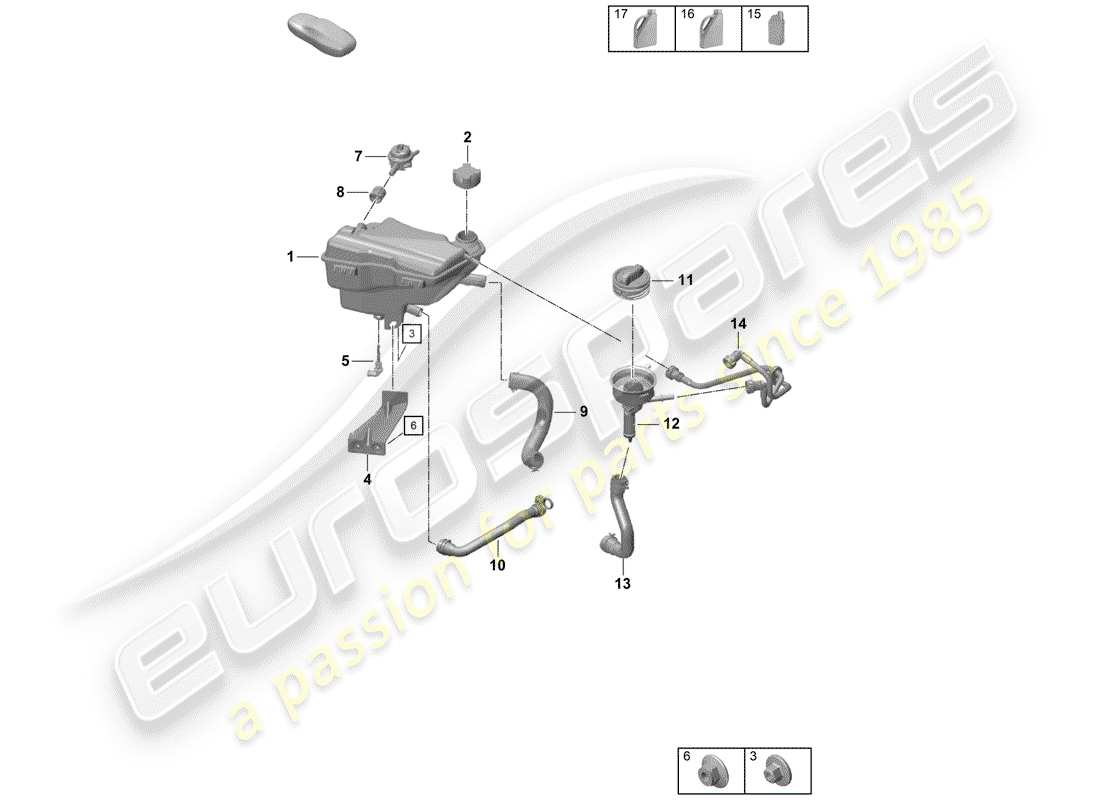 porsche 2020 (718 boxster spyder) tanque de expansión de refrigerante diagrama de piezas