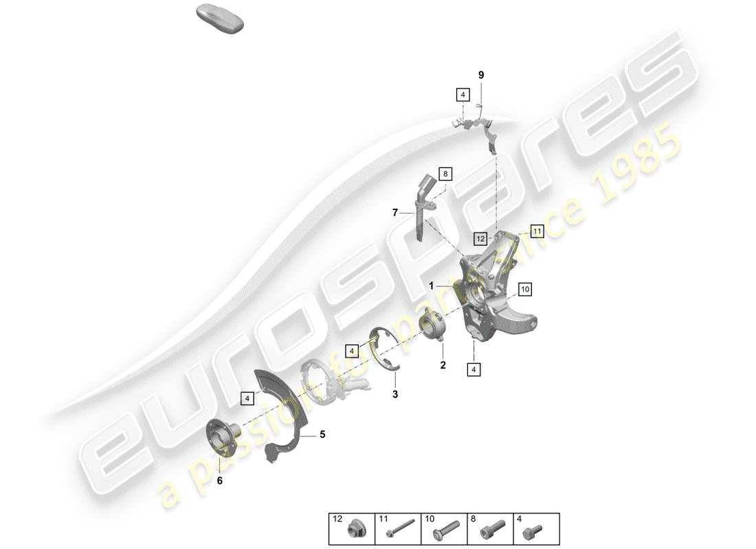 porsche 2020 (718 boxster spyder) portador de ruedas diagrama de piezas