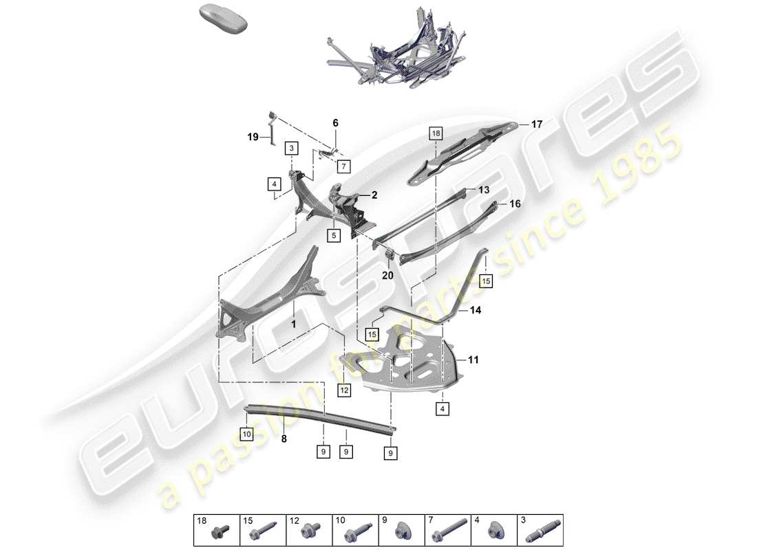 porsche 2019 (718 boxster spyder) panel lateral diagrama de piezas