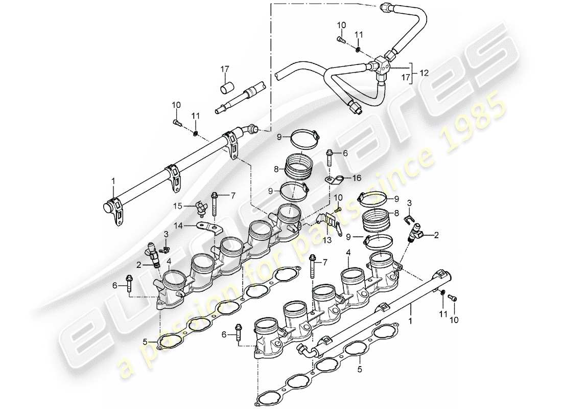 porsche carrera gt (2006) diagrama de piezas del tubo de recogida de combustible