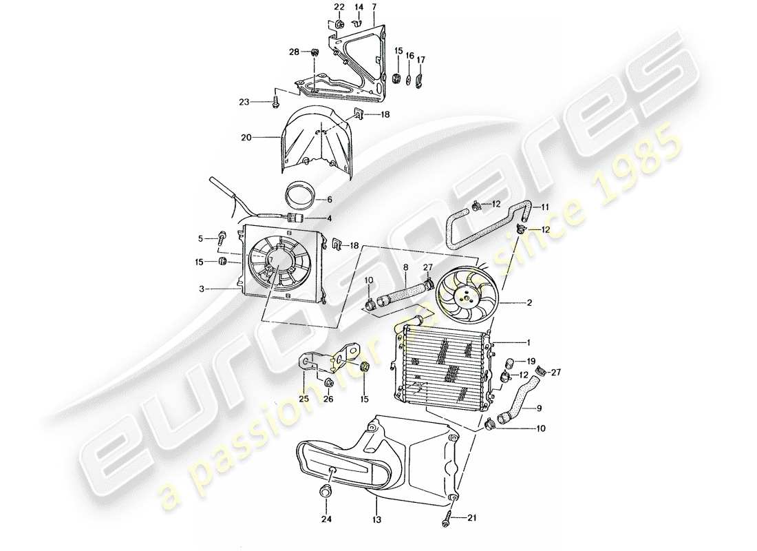 porsche boxster 986 (1999) water cooling part diagram