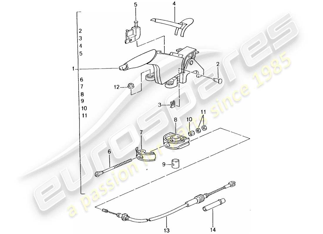 porsche 2002 (996 turbo / gt2) freno de mano - actuador diagrama de piezas