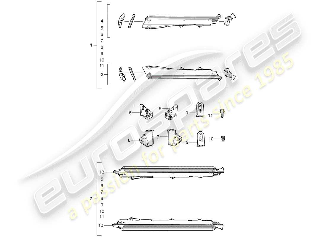porsche 2011 (tequipment cayenne) diagrama de piezas del guarnecido de los miembros laterales