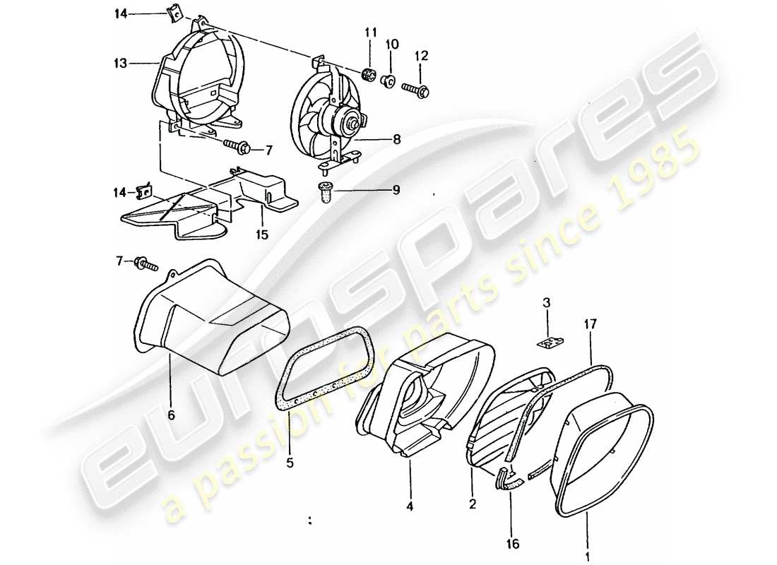 porsche 2003 (986 boxster) refrigeración del compartimiento del motor diagrama de piezas