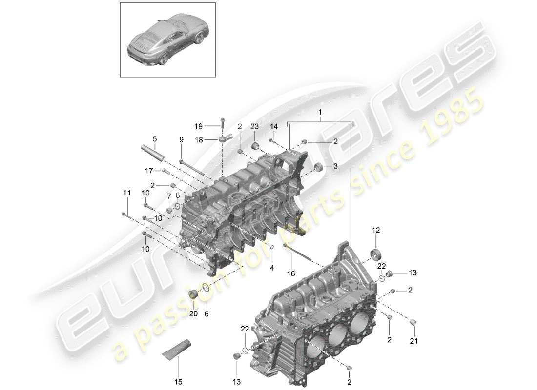 porsche 2017 (991-2 turbo) crankcase diagrama de piezas