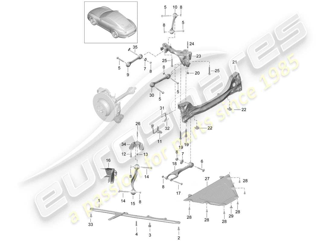 porsche 2014 (991-1) diagrama de piezas del eje trasero