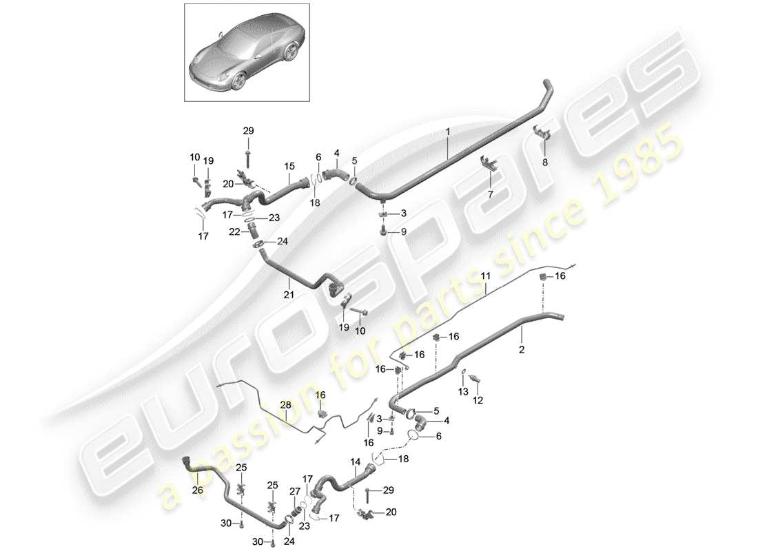 porsche 2014 (991-1) refrigeración por agua 2 diagrama de piezas