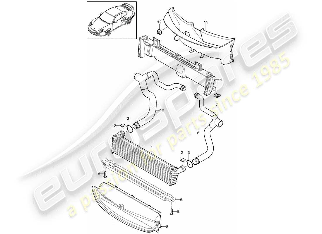porsche 911 t/gt2rs (2011) diagrama de piezas del radiador