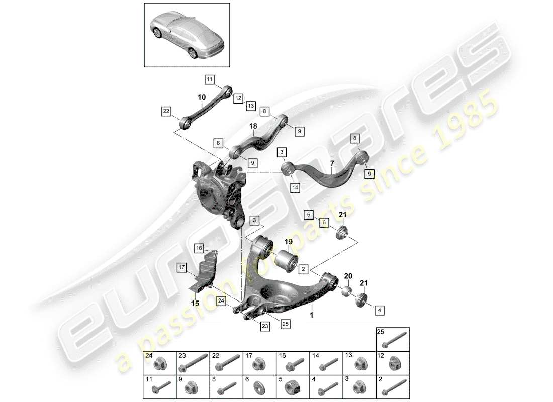 porsche panamera 971 (2017) brazo de control de oruga diagrama de piezas