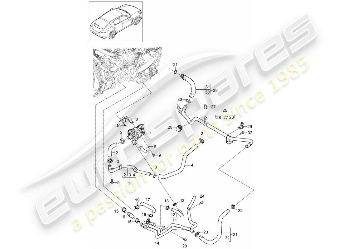 porsche 2011 (panamera 970) diagrama de piezas de refrigeración por agua
