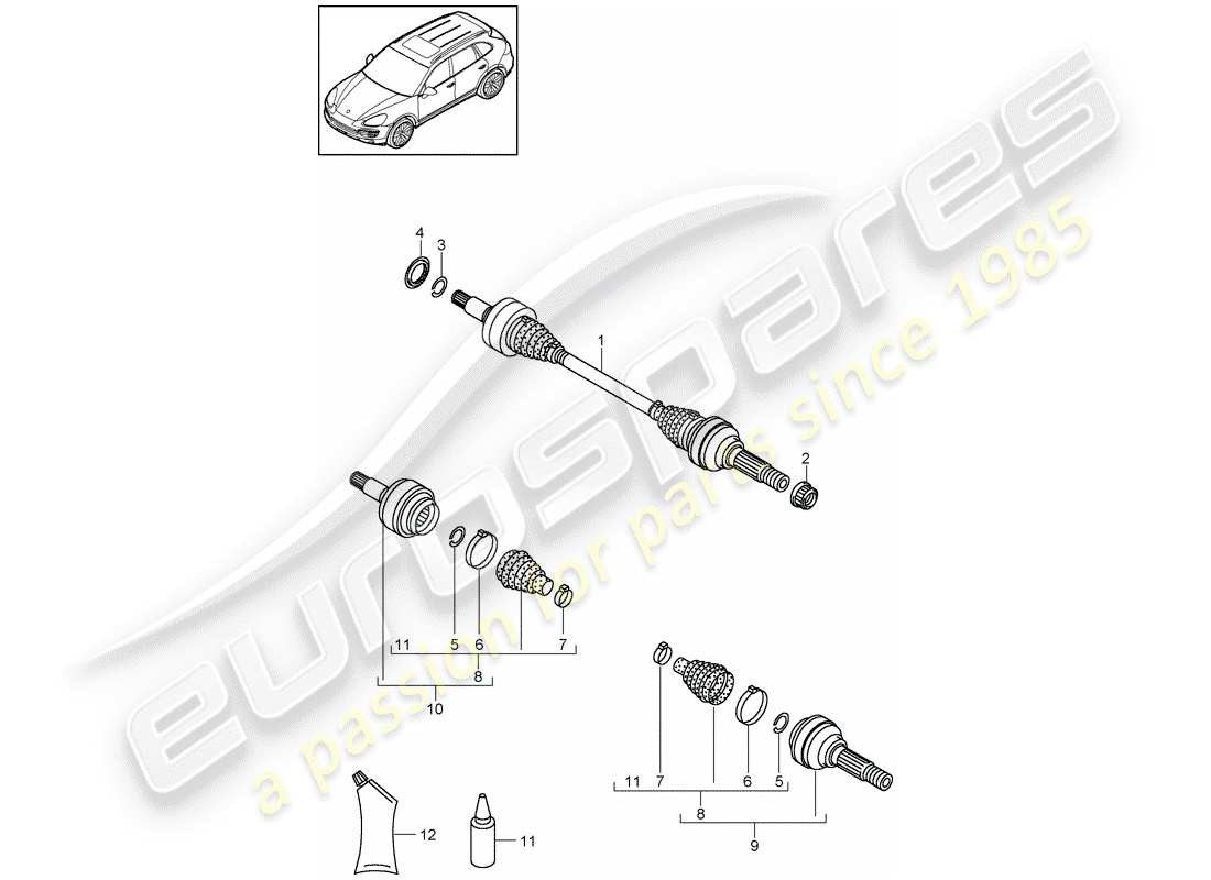 porsche cayenne e2 (2011) diagrama de piezas del eje de transmisión