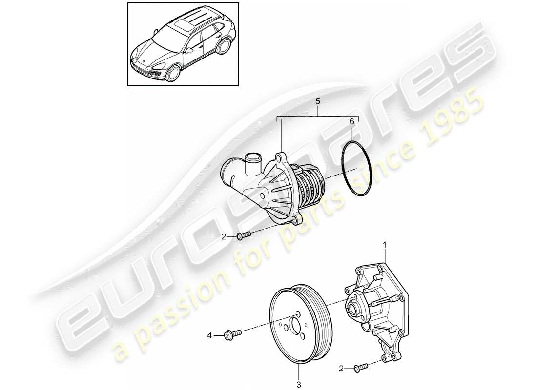 porsche 2012 (cayenne e2 92a) bomba de agua diagrama de piezas