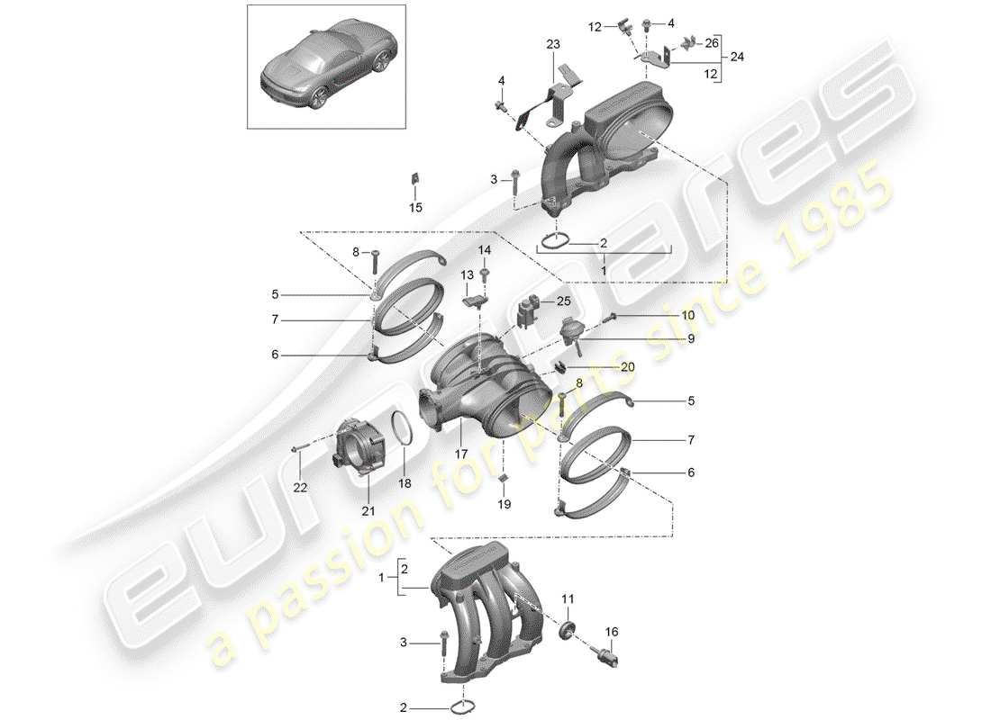 porsche 2016 (981 boxster) distribuidor de aire de admisión diagrama de piezas