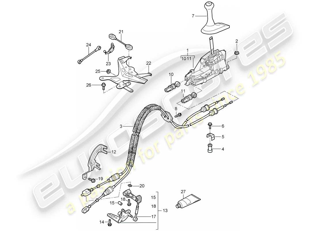 porsche 2005 (987 boxster) control de transmisión diagrama de piezas