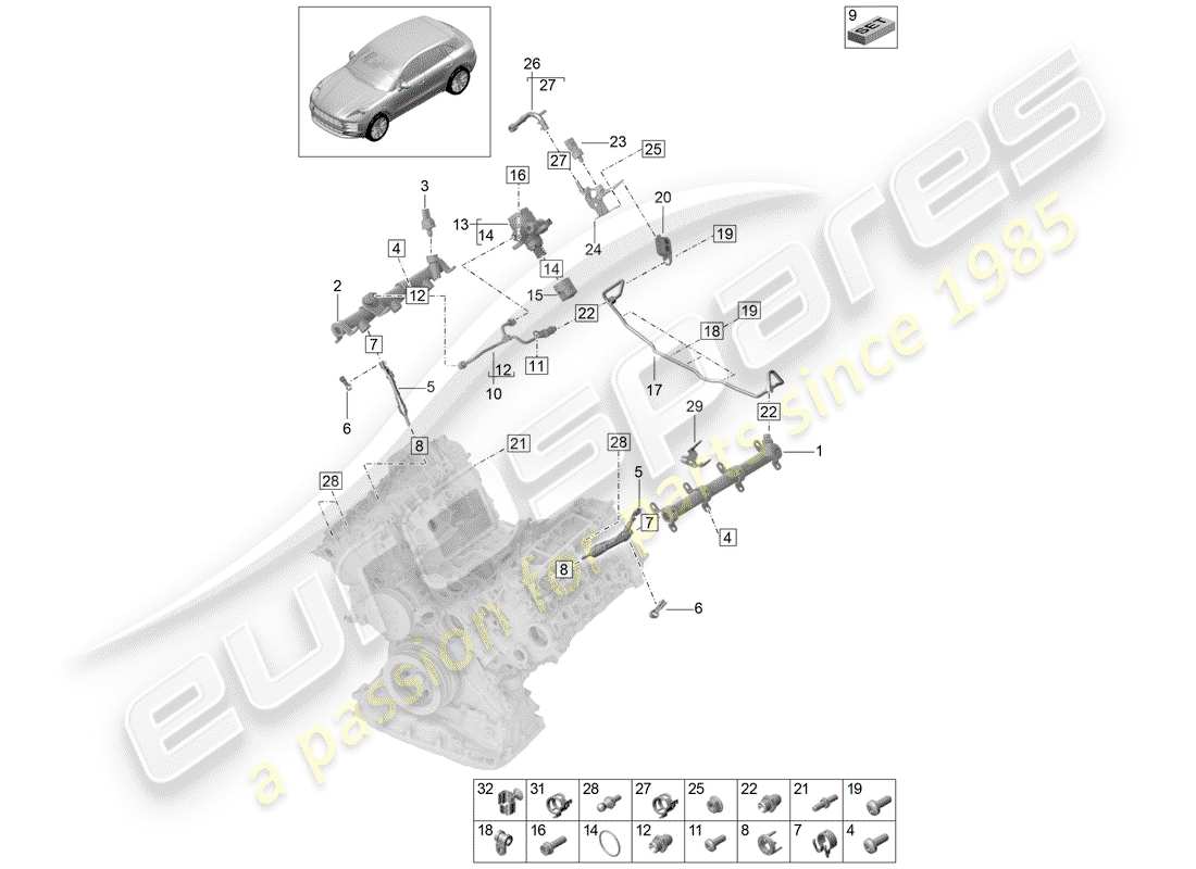 porsche 2019 (macan) diagrama de piezas del tubo de recogida de combustible