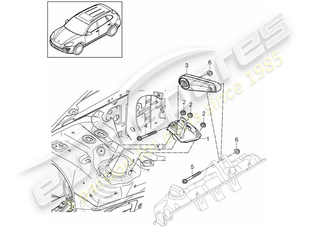 porsche cayenne e2 (2017) diagrama de piezas del dispositivo de elevación del motor