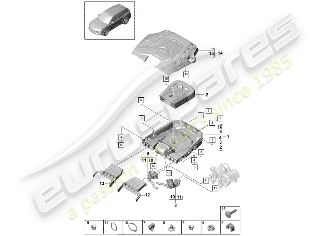 porsche 2019 (cayenne e3 9ya/9yb) filtro de aire con conexión diagrama de piezas