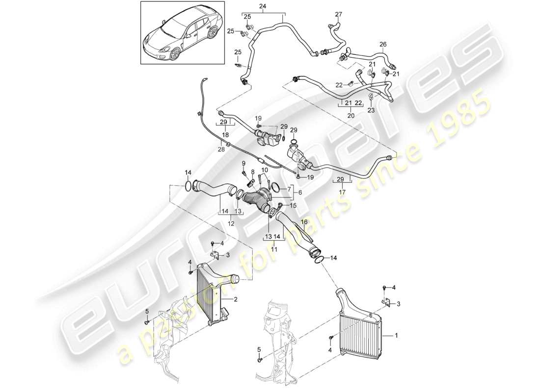 porsche 2010 (cayenne e1 9pa) tubo de presión del enfriador de aire de carga diagrama de piezas