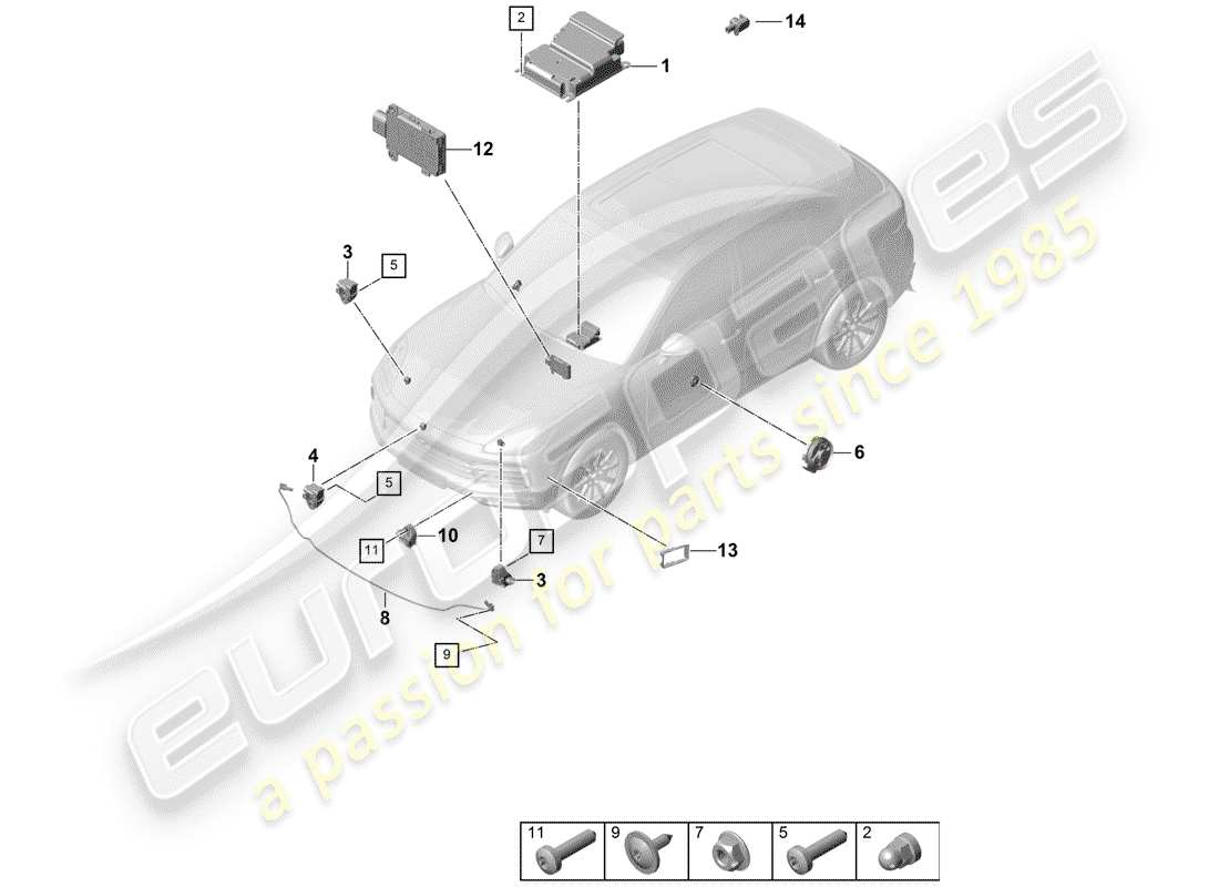 porsche 2020 (cayenne e3 9ya/9yb) módulo de control electrónico diagrama de piezas