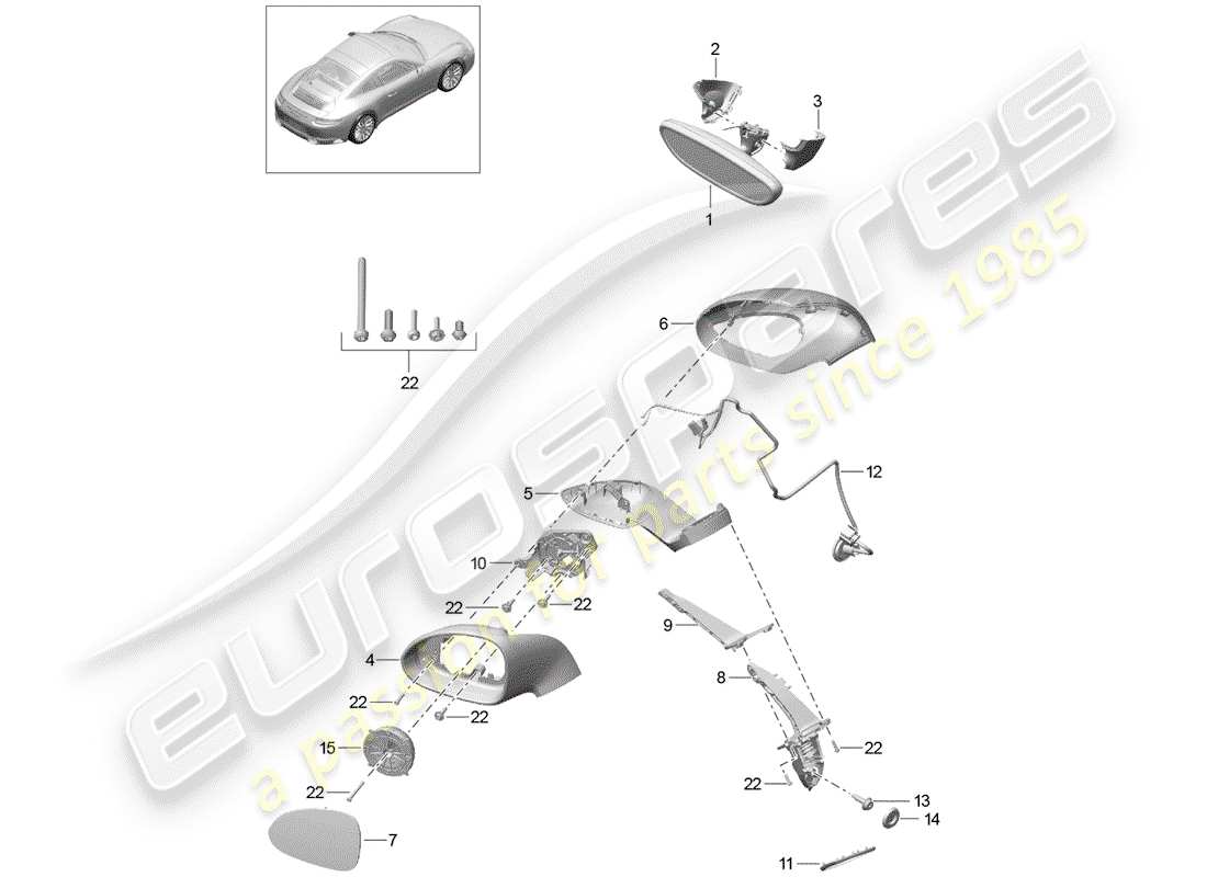 porsche 2017 (991-2) diagrama de pieza interior del espejo retrovisor