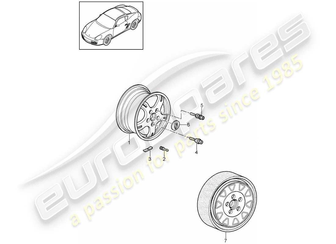 porsche 2011 (987 cayman) diagrama de piezas de ruedas
