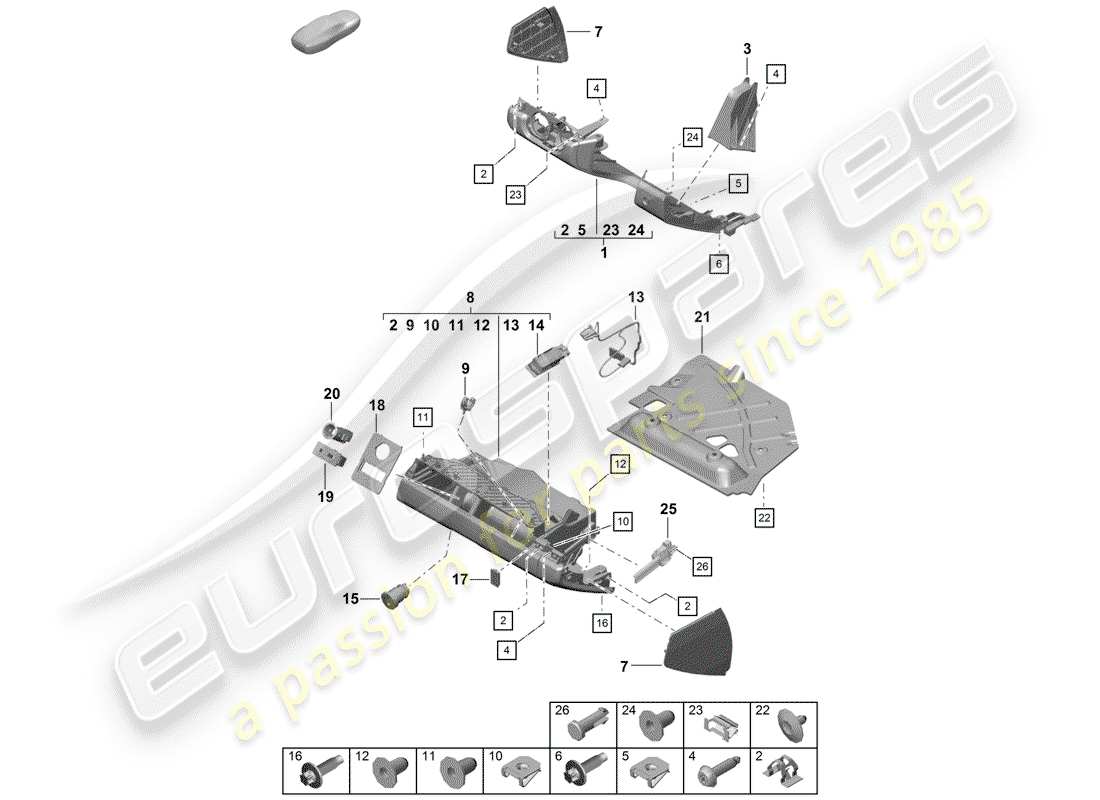 porsche 2019 (718 boxster spyder) guantera diagrama de piezas