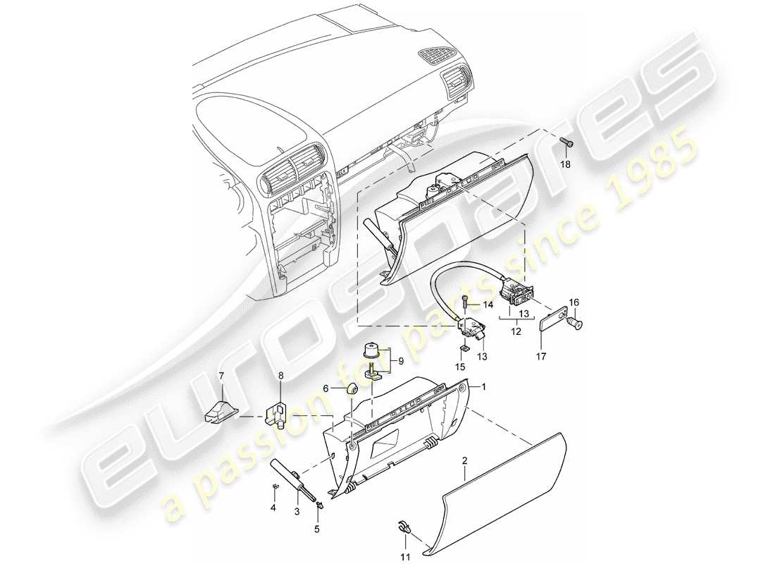 porsche 2007 (cayenne e1 9pa) guantera diagrama de piezas