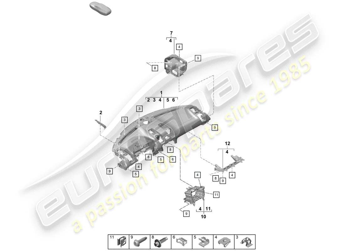 porsche 2020 (718 boxster spyder) diagrama de piezas del embellecedor del panel de instrumentos