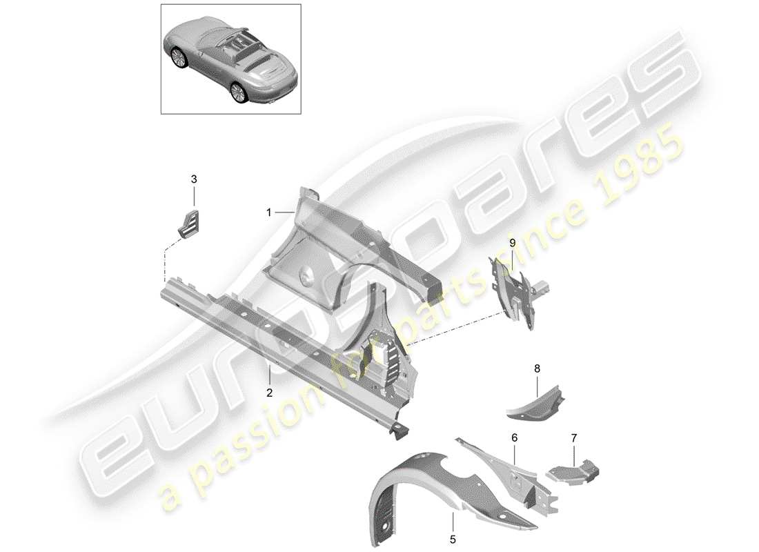 porsche 2016 (991-1) panel lateral diagrama de piezas
