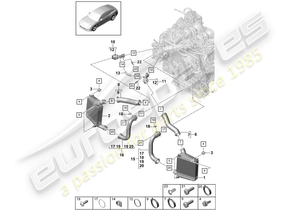 porsche 2017 (panamera 971-1) diagrama de piezas del enfriador de aire de carga