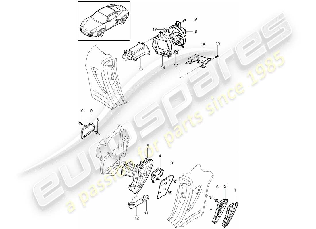 porsche 2012 (987 cayman) ventilación diagrama de piezas