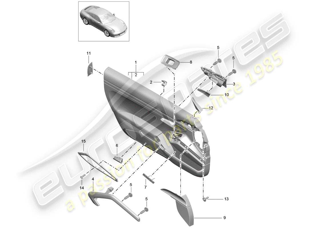 porsche 2017 (991-2) diagrama de piezas del panel de puerta