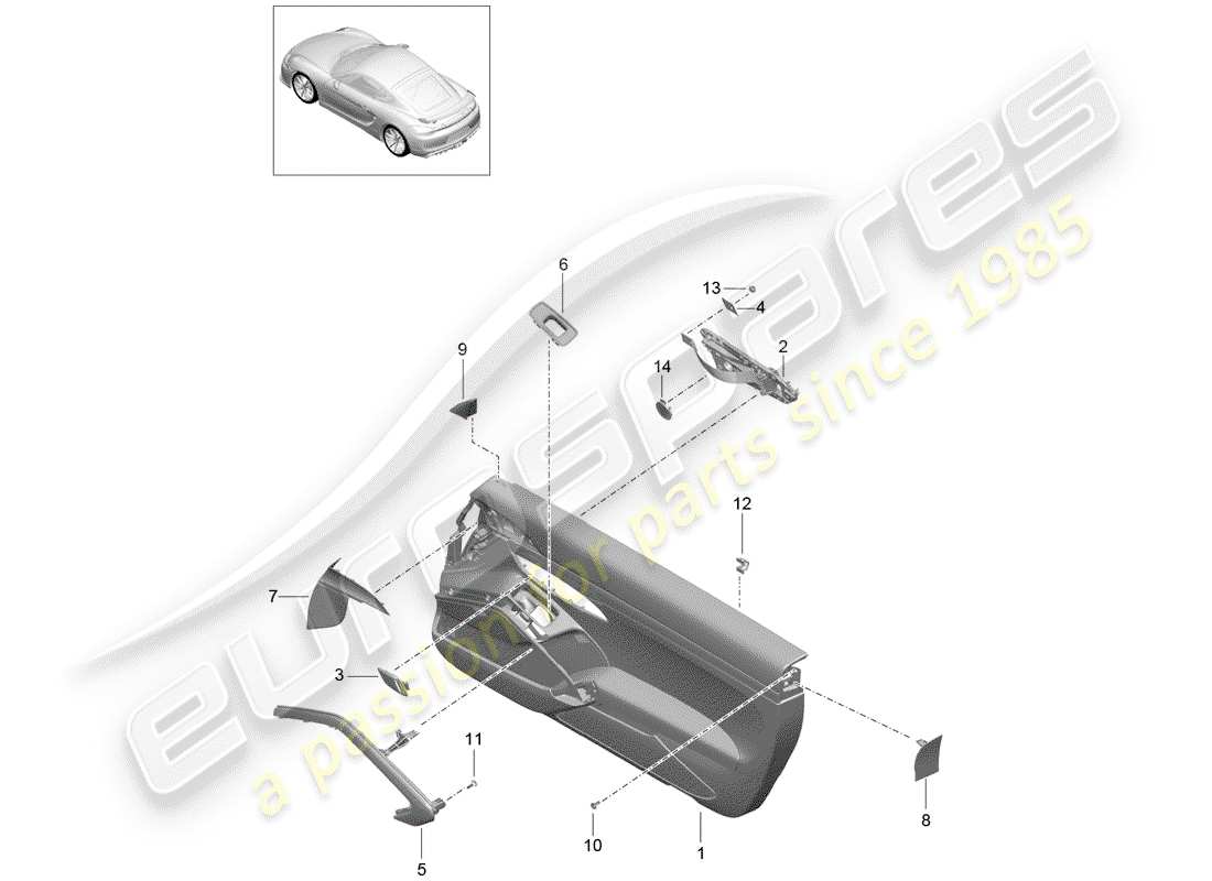 porsche 2016 (981 cayman gt4) panel de la puerta diagrama de piezas
