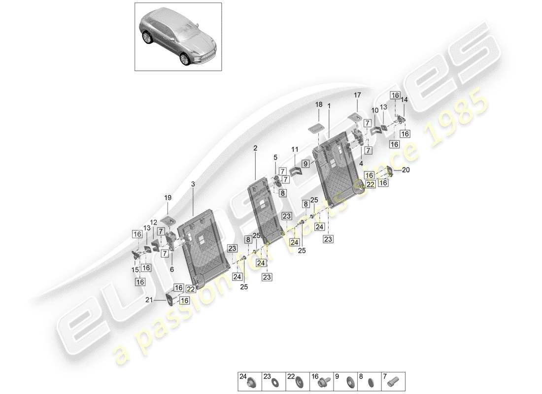 porsche 2020 (macan) respaldo del asiento trasero diagrama de piezas