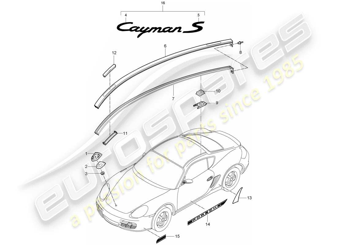 porsche 2011 (987 cayman) placas de identificación diagrama de piezas