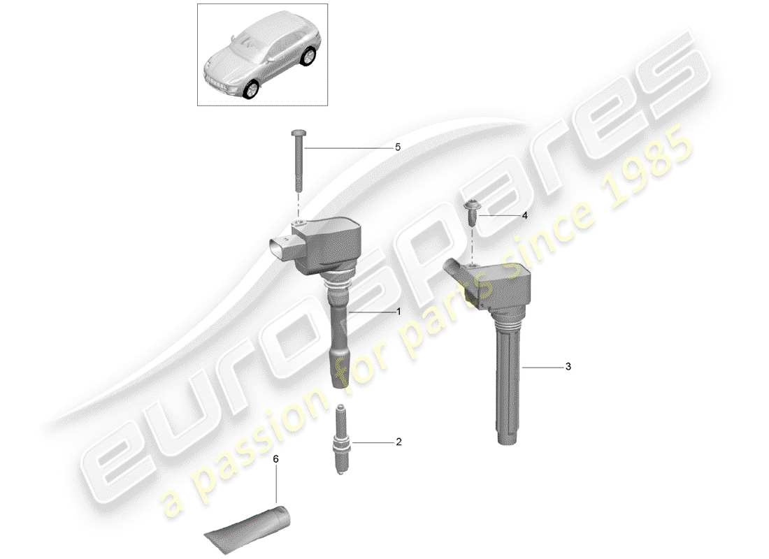 porsche 2018 (macan) sistema de encendido diagrama de piezas