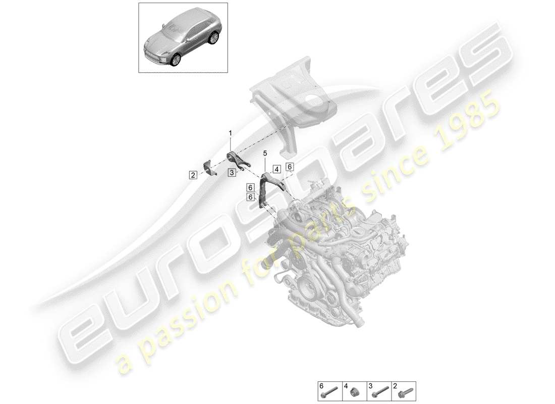 porsche 2019 (macan) dispositivo de elevación del motor diagrama de piezas