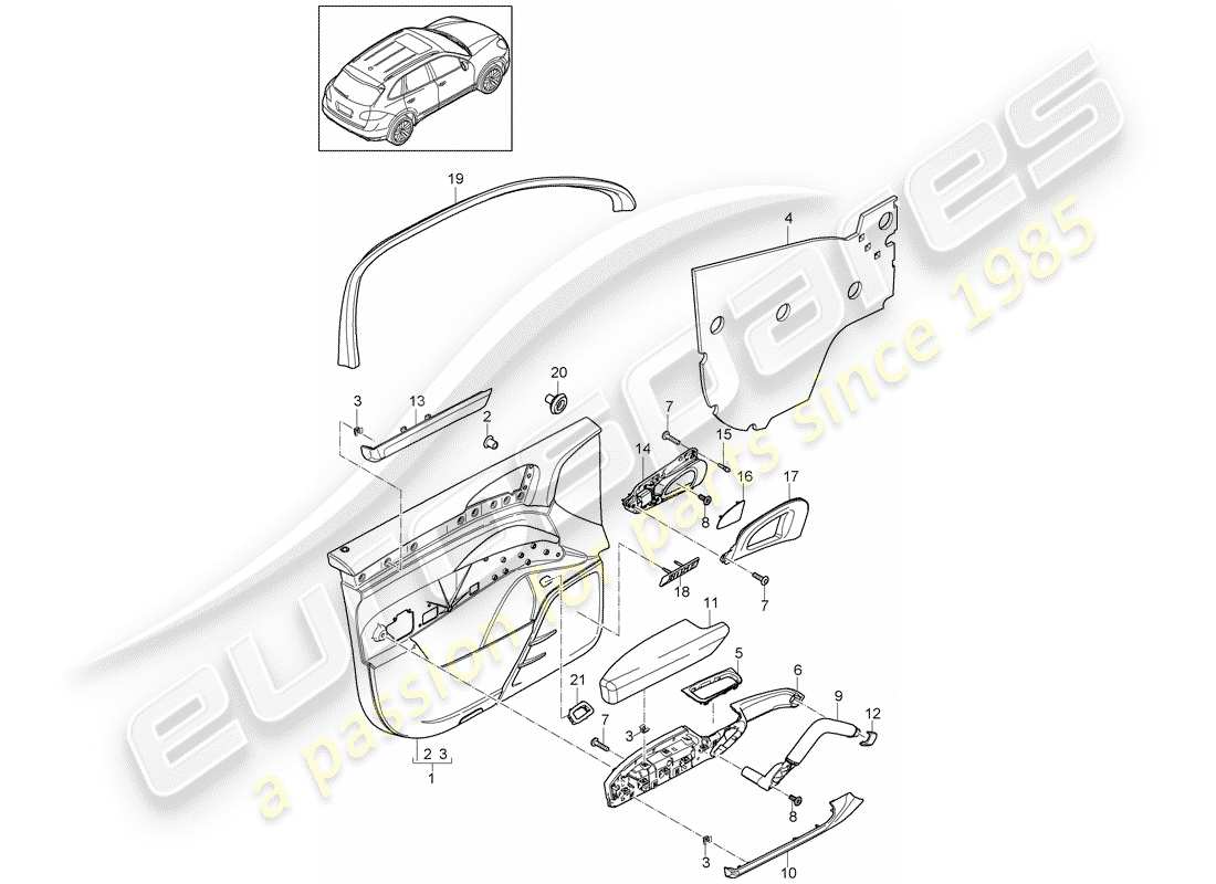 porsche 2011 (cayenne e2 92a) panel de la puerta diagrama de piezas