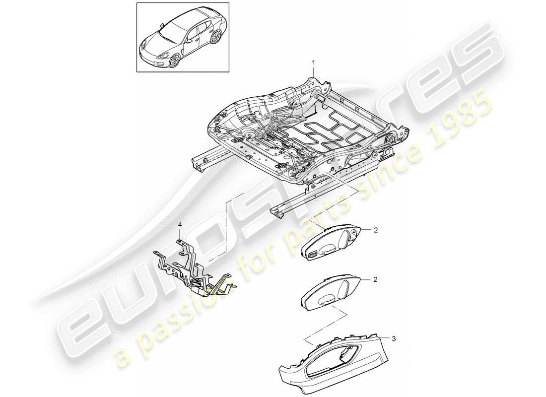 porsche 2011 (panamera 970) diagrama de piezas del marco del asiento