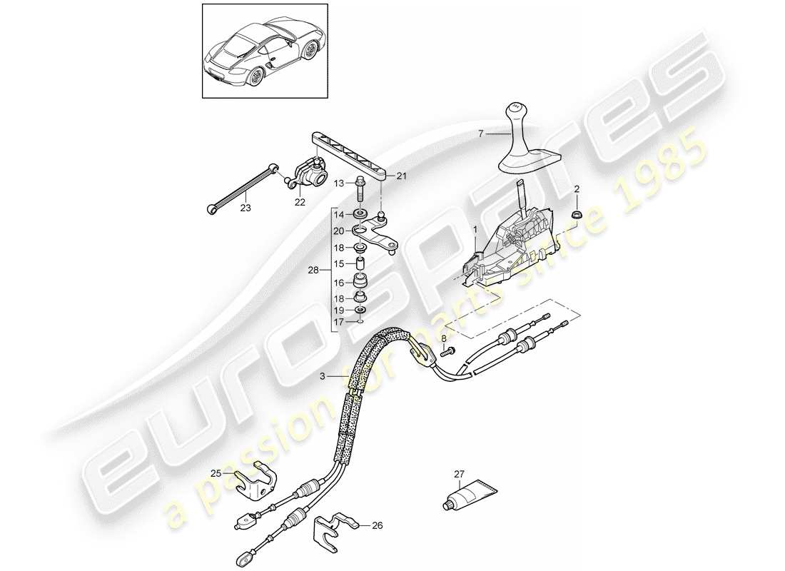 porsche 2009 (987 cayman) control de transmisión diagrama de piezas