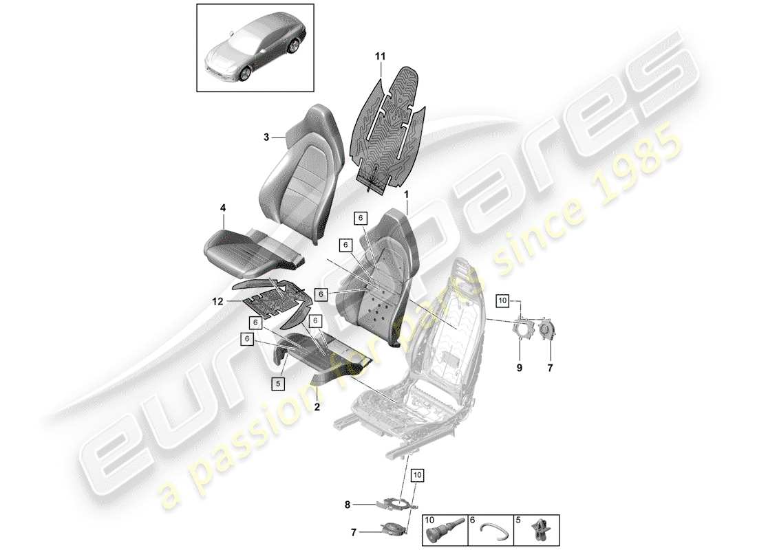 porsche 2017 (panamera 971-1) parte de espuma diagrama de piezas