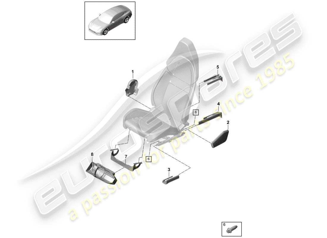 porsche 2017 (panamera 971-1) asiento diagrama de piezas