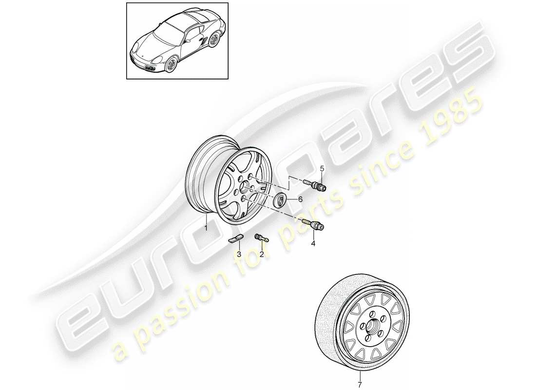 porsche cayman 987 (2009) diagrama de piezas de ruedas