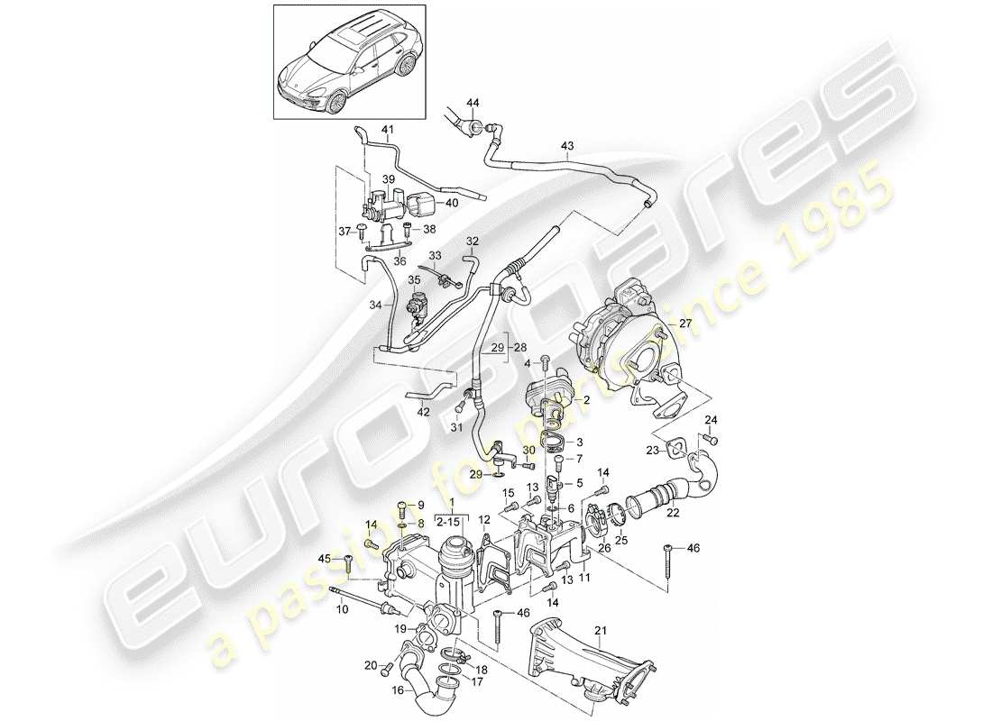 porsche 2017 (cayenne e2 92a) recirculación de escape diagrama de piezas
